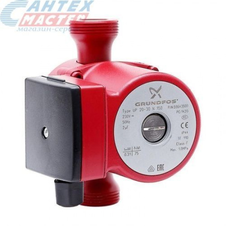 Насос циркуляционный GRUNDFOS UP 20-30 N150, L150 мм, 3.1 м³/ч, напор 3 м, 10 бар, 0,075 кВт, 230 В, с гайками, повышающий давление, для систем отопления частных домов, квартир