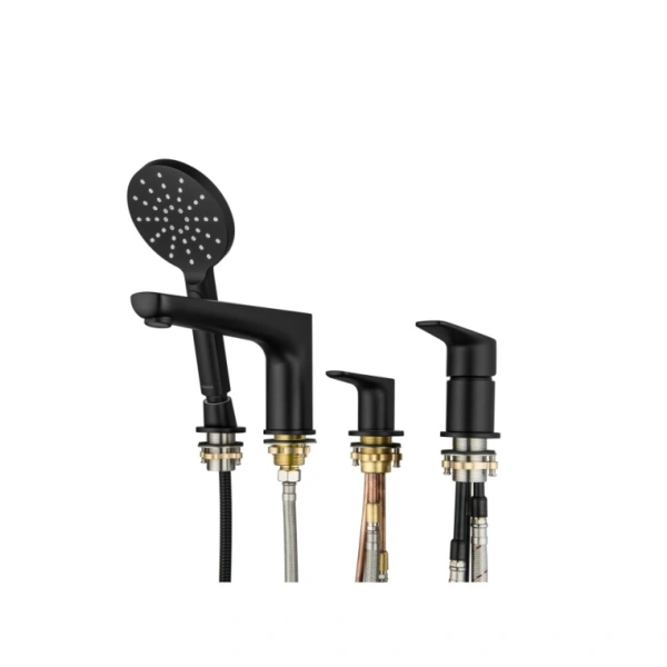 Смеситель для ванны/душа Aquatek Бетта на борт ванны, двухвентильный, неповоротный, длина излива 220 мм, латунь, цвет матовый черный