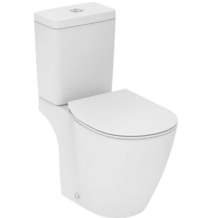Унитаз компакт Ideal Standard Connect AquaBlade, БЕЛЫЙ, горизонтальный (прямой) выпуск, напольный, безободковый, нижняя подводка воды, арматура ДВОЙНОЙ слив E042901+E797001+E772401