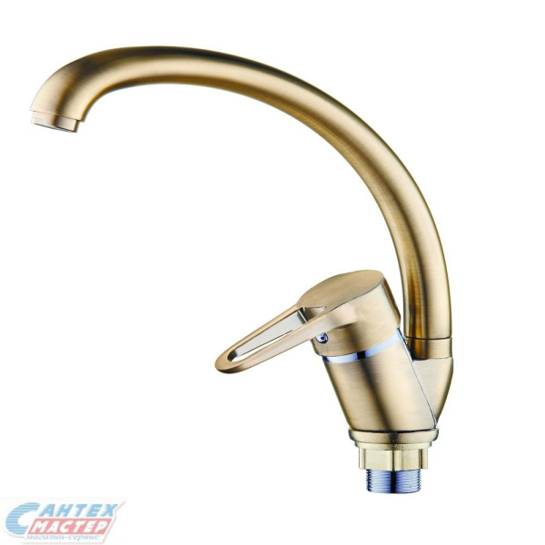 Смеситель для кухни/мойки G-lauf однорычажный, поворотный, цинковый, с высоким изливом, длина 197 мм, цинк, цвет бронзовый, кухонный, вертикальный, однорукий, одноручный, однозахватный, одноручковые, кран, комплект, сантехника, водопроводные, размер