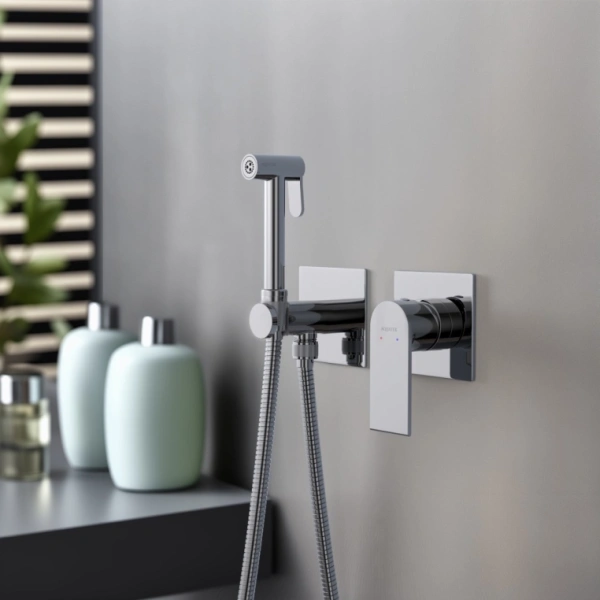 Смеситель с гигиеническим душем Aquatek Лира встраиваемый, однорычажный, керамический, без излива, с гибким шлангом/лейкой, латунь, цвет хром