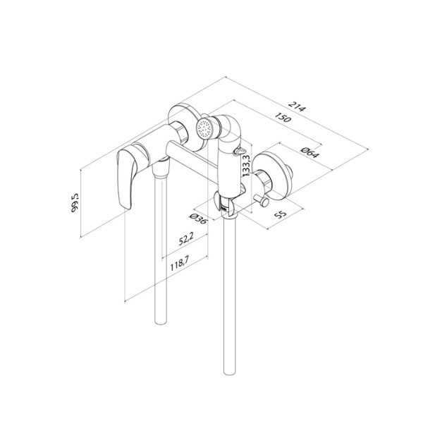 Смеситель с гигиеническим душем IDDIS Ray настенный, однорычажный, керамический, без излива, с гибким шлангом/лейкой, латунь, цвет хром глянцевый RAYSB00i08