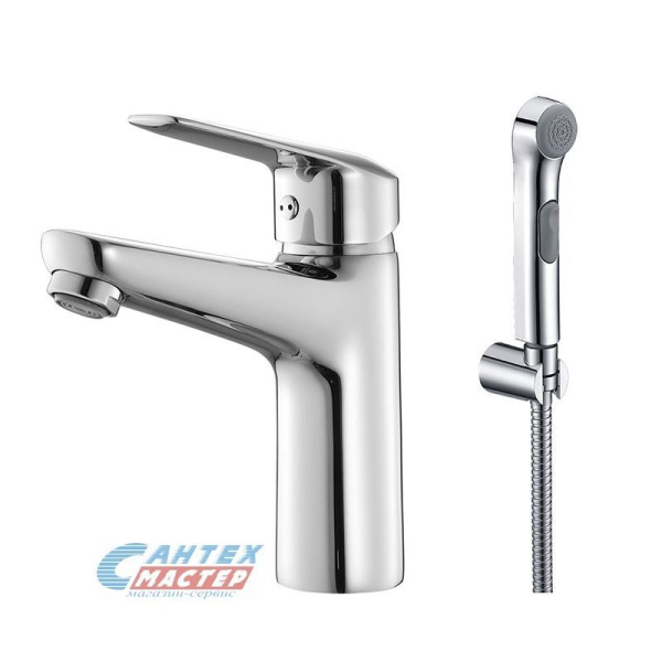 Смеситель для раковины Iddis Torr с гигиеническим душем/лейкой, однорычажный, излив короткий, керамический, латунь, цвет хром, без донного клапана