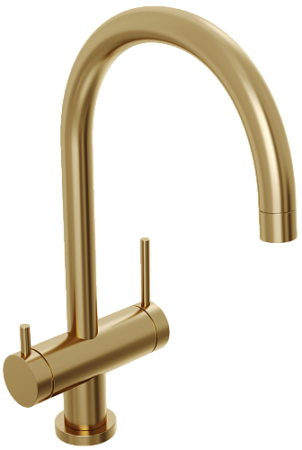 Смеситель для кухни/мойки Abelsberg Aera с каналом для фильтрованной воды, однорычажный, поворотный, керамический картридж, излив 205 мм, высота излива 230 мм латунь, PVD покрытие, цвет королевское золото