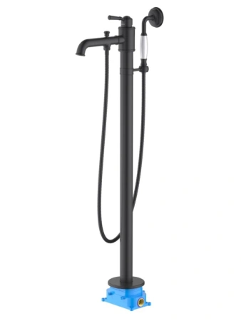 Смеситель для ванны/душа Aquatek Классик напольный, однорычажный, неповоротный, длина 227 мм, керамический, латунь, цвет черный матовый