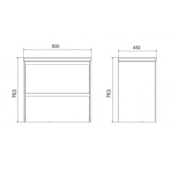 Тумба под раковину Velvex Klaufs 80.2Y, 800х450х763 мм, подвесная, цвет шатане/белый, 2 выдвижных ящика/выдвижной органайзер, подходит раковина Como 80, правая/левая, правосторонняя/левосторонняя/универсальная, в ванную комнату