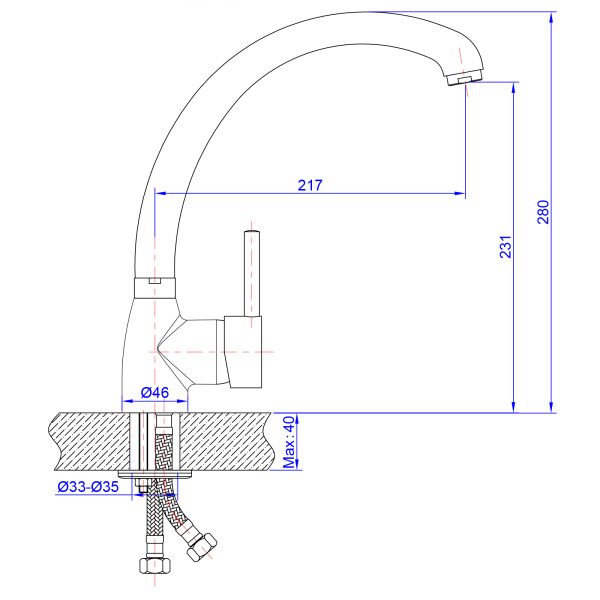 Смеситель для кухни/мойки AQUEDUC однорычажный, поворотный, керамический, длина излива 217 мм, высота 231 мм, латунь, цвет хром 345386
