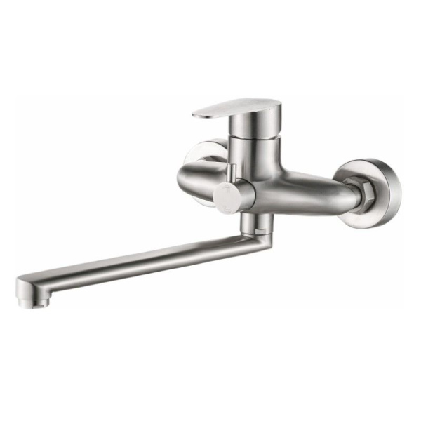 Смеситель для ванны/душа HAIBA однозахватный, хромированный, настенный, излив длинный литой 264 мм, неповоротный, латунь, цвет серый