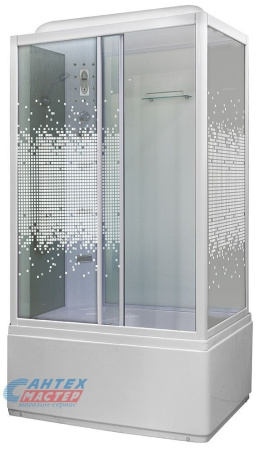 Душевая кабина 80х120х220 см Niagara Ultra (левая) поддон высокий, прямоугольная, дверцы прозрачные мозаик, заднее стекло белое, с верхним душем, с гидромассажем, с сиденьем, электронная, смеситель, профиль, прозрачное стекло, белая, закрытая