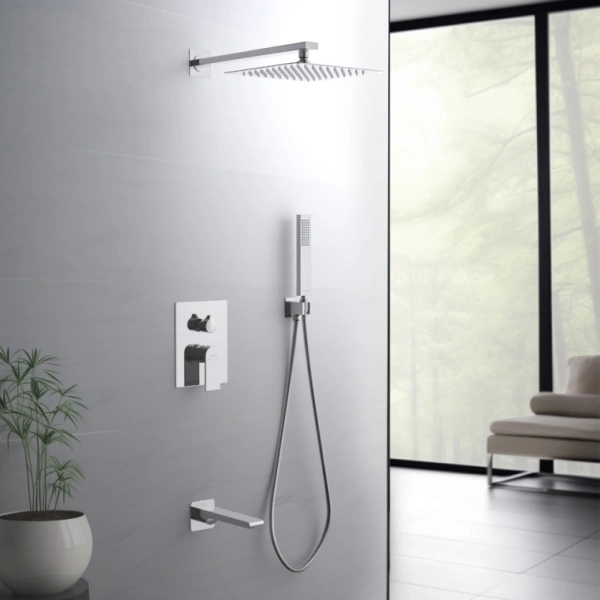 Душевая система Aquatek Лира 4 в 1 встраиваемая, цвет хром, комплект: однорычажный, смеситель/излив/тропический душ (с верхней лейкой)/лейка/шланг, встраиваемый (скрытый) монтаж