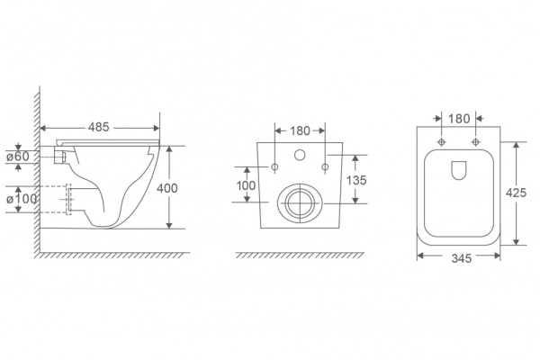 Унитаз подвесной ABBER Rechteck 485х345х400 мм цвет белый, горизонтальный (прямой) выпуск, смыв торнадо, безободковый, с закрытым дном, система антивсплеск, с сиденьем микролифт, дюропласт AC1220TC