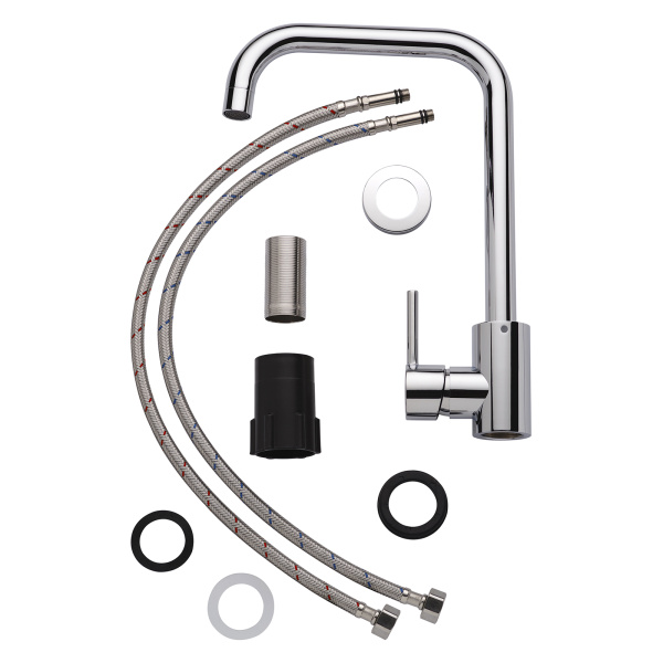 Смеситель для кухни/мойки AQUEDUC однорычажный, поворотный, керамический, длина излива 180 мм, высота 250 мм, нержавеющая сталь, цвет хром 345724