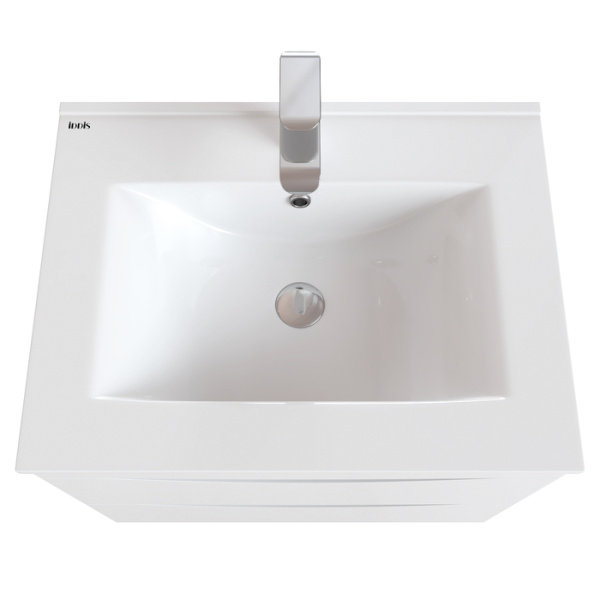 Тумба c раковиной IDDIS Cloud, 603*465*500 мм, подвесная, 2 выдвижных ящика, МДФ/раковина накладная, прямоугольная, цвет белый, керамическая/фарфоровая, отверстие под смеситель, слив-перелив, умывальник