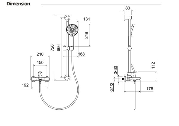 Смеситель для ванны/душа Aquatek Лугано 2 в 1 однорычажный, настенный, латунь/нержавеющая сталь, керамический, излив 178 мм, душевой гарнитур, цвет оружейная сталь