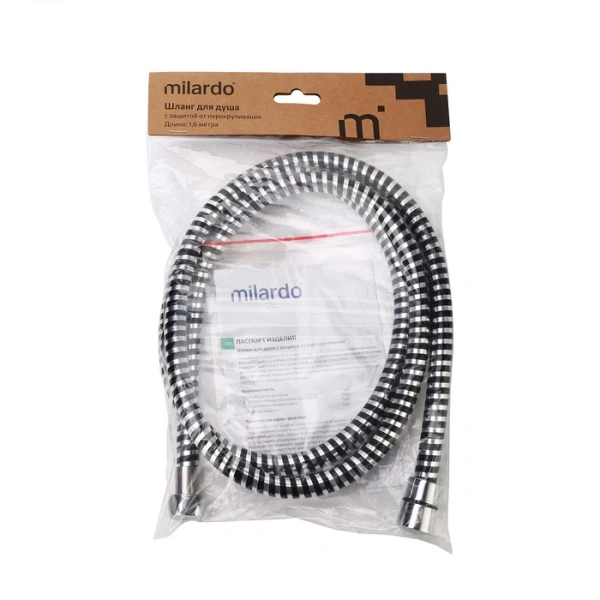Шланг для душа Milardo Essential 1/2"вн.х1/2"вн. 1,8 м ПВХ, черный/хром, для душа/лейки/ванны 180P160M19