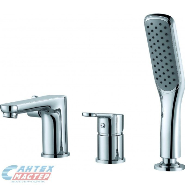 Смеситель для ванны/душа D&K Marx Rhein однорычажный, керамический, врезной, излив короткий литой 124 мм, с гибким шлангом, с хромированным душем/лейкой, латунь хром, горизонтальный, фиксированный, однорукий, кран, комплект, сантехника, размер