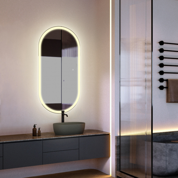Зеркало Abber See 60х120 см, с LED/ЛЕД-подсветкой, овальное, сенсорный выключатель, диммер, монтаж горизонтальный/вертикальный, для ванны, навесное/подвесное/настенное