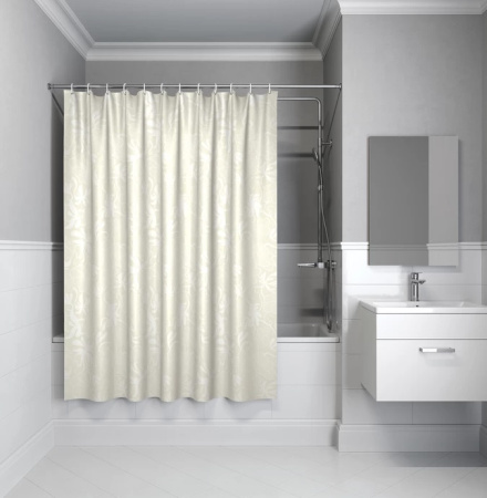 Шторка Iddis Basic полиэстер, цвет бежевый с матовым цветочным узором, 1800x1800 мм покрытие водоотталкивающее B59P118i11