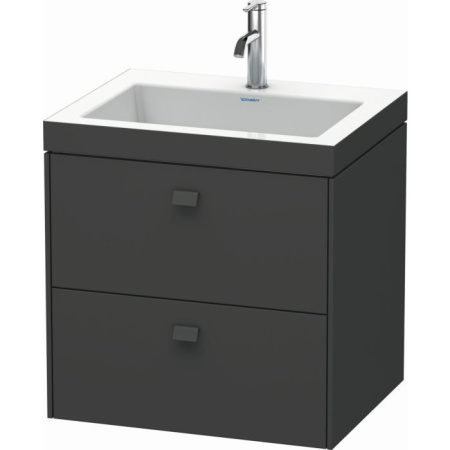 Тумба c раковиной Duravit Brioso, 60х48х61,3 см, подвесная, 2 выдвижных ящика, ДСП, цвет: графит матовый /Vero Air, мебельная, прямоугольная, цвет белый, фарфоровая, с площадкой под смеситель, без перелива
