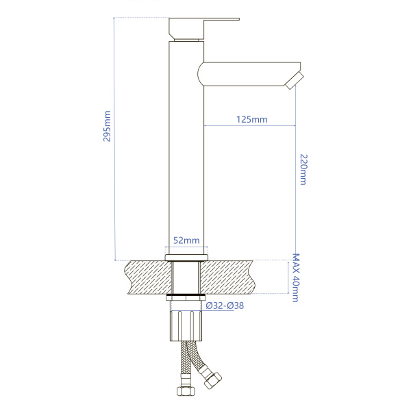 Смеситель для раковины/умывальника AQUEDUC однорычажный, высокий, неповоротный, керамический, длина излива 125 мм, высота 220 мм нержавеющая сталь, цвет черный матовый 345325