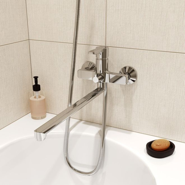 Смеситель для ванны/душа Iddis Sena SENSBL2i10WA однорычажный, керамический, настенный, излив поворотный 407,5 мм, латунь, цвет хром, длинный