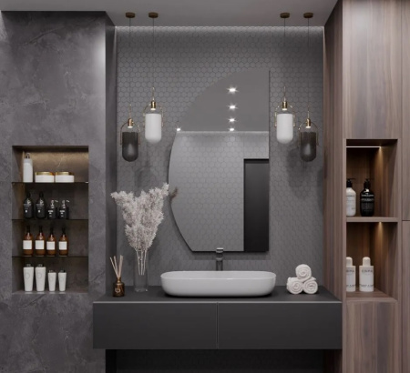 Зеркало АураМира Сэл, 110х70 см, без подсветки, нестандартное, правый угол, без рамы, для ванны, навесное/подвесное/настенное