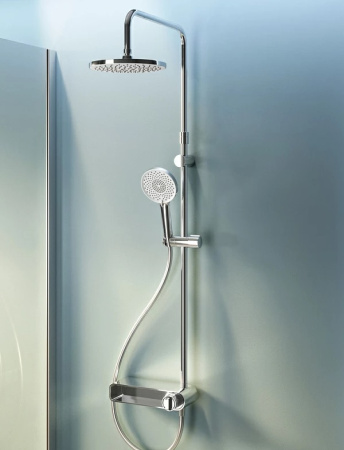 Душевая система AM.PM X-Joy, высота 1460 мм, цвет хром, комплект: однорычажный смеситель/тропический душ (с верхней лейкой)/стойка/лейка/шланг, наружного монтажа