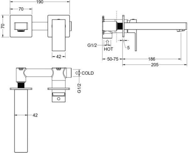 Смеситель для раковины/умывальника Aquatek Либра встраиваемый, однорычажный, неповоротный, латунь, длина излива 186 мм, керамический, цвет хром