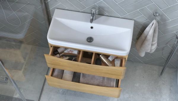 Тумба под раковину Velvex Clay 800-0-2, 782х378х491 мм подвесная, цвет дуб верона, 2 выдвижных ящика, подходит раковина 9595-80, универсальная, в ванную комнату