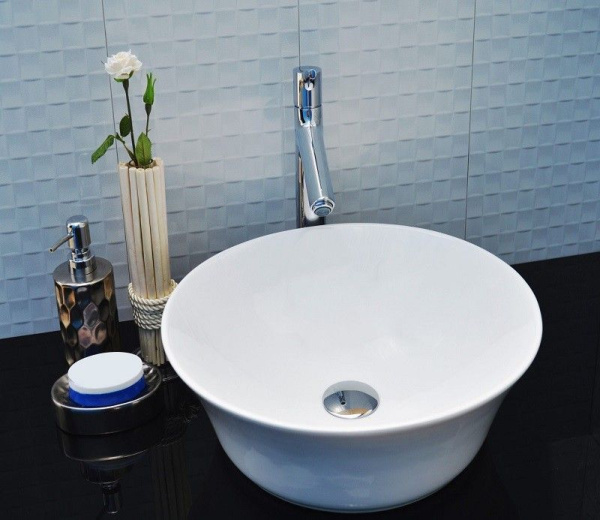 Раковина для ванной CeramaLux 9381 41,5х12,5х41,5 накладная, круглая, керамическая/фарфоровая, цвет белый, без отверстия под смеситель, без слива-перелива