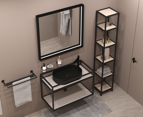 Зеркало Allen Brau Liberty 90х85х7 см с подсветкой, сенсорный выключатель, прямоугольное, подвесное/настенное, цвет рамы черный браш, для ванной комнаты