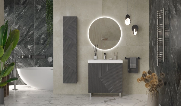 Пенал Velvex Edge 350, 350х288х1510 мм подвесной, 2 распашные дверцы, цвет графит, в ванную комнату, влагостойкий, универсальный