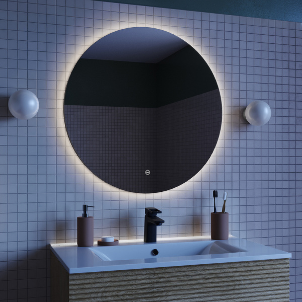 Зеркало IDDIS Bild, 70х70х3 см с LED/ЛЕД-подсветкой, выключатель сенсорный, для ванны, навесное/подвесное/настенное, круглое BIL7000i98