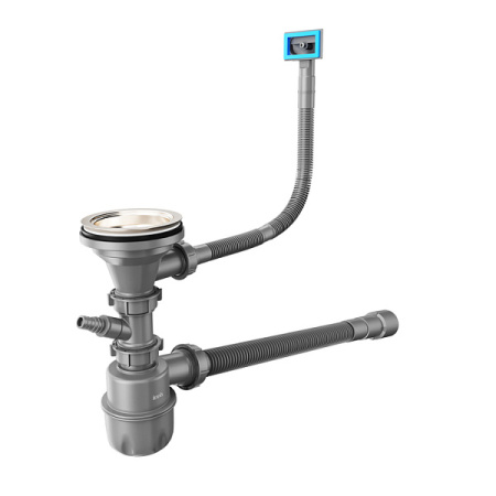 Сифон бутылочный IDDIS Optima Home 3 1/2x40 мм с выпуском, гофротрубой 40/50 мм, отводом, переливом (3 шт), цвет серый, полипропилен/нержавеющая сталь 900CVG1P10VD
