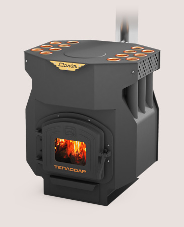 Печь ТОП ДРАЙВ-150 ТЕПЛОДАР 150м³, отопительная, варочная поверхность, напольная, пристенная, дверца со стеклом, длительного горения, на дровах/брикетах