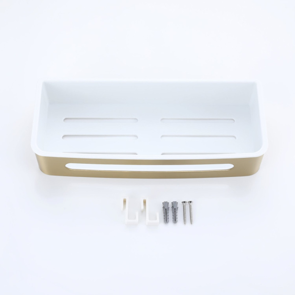 Полка Raglo R340.02.03 прямоугольная, 290 мм настенная/подвесная, нержавеющая сталь/ABS-пластик, для ванных принадлежностей, в ванную/туалет/душевую кабину, цвет сатин золотой