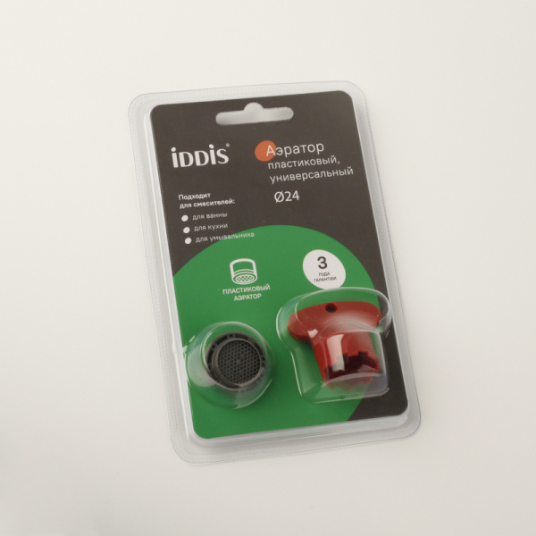 Аэратор IDDIS Optima Home для смесителя М24 бескорпусный, наружная резьба, пластик, встраиваемый, под ключ 996P24V3SM