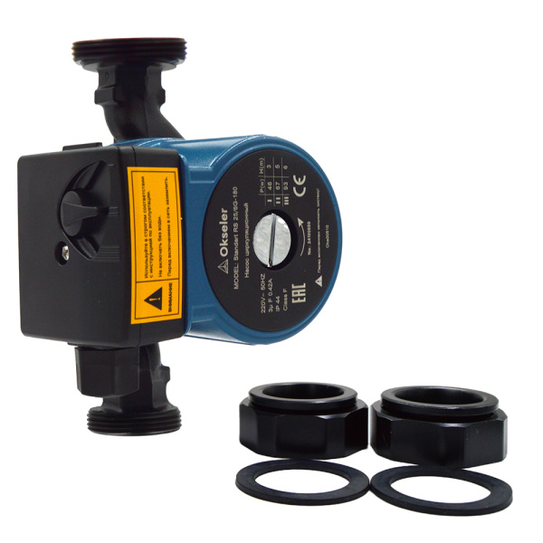 Насос циркуляционный Okseler Standart RS 32/4G-180 с гайками, напор 4,5 м. 3,4 м/час L180 мм 72Вт с мокрым ротором, с резьбовым соединением предназначен для системы отопления, ГВС, “теплый пол”, кондиционирования, системы охлаждения