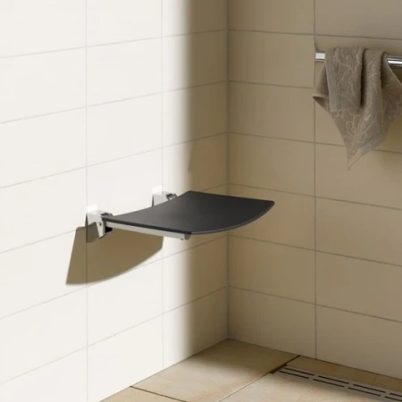 Сиденье для душа Keuco Plan складное, хром/темно-серый, металл/пластик, подвесное