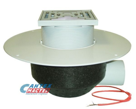 Кровельная воронка Ду75/110 с горизонтальным выпуском, с электрообогревом, для гидроизоляции из ПВХ, HL 64.1BP