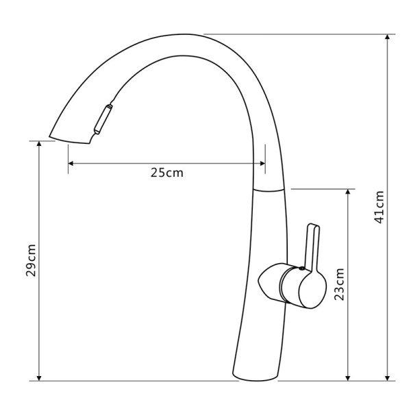 Смеситель для кухни/мойки Melodia Perfetto однорычажный, вытяжной излив, керамический, высота 290 мм, длина 250 мм, нержавеющая сталь, цвет хром MDV30207