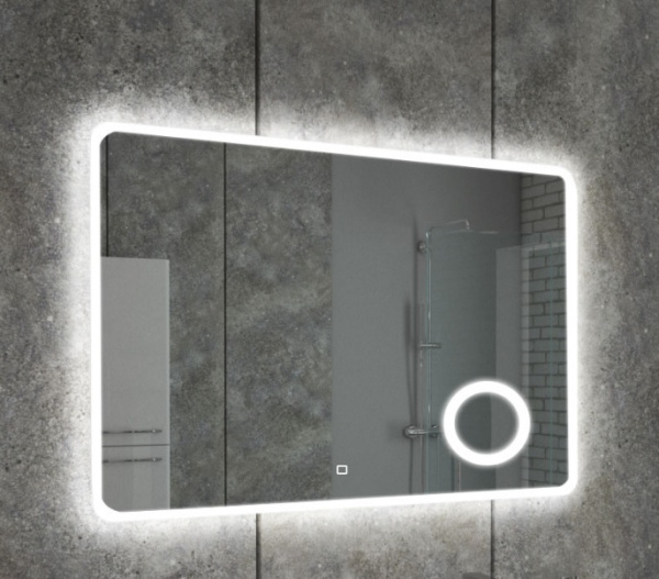 Зеркало Azario Эльза, 100х80 см, с LED/ЛЕД-подсветкой, с диммером, часы, прямоугольное, выключатель сенсорный, для ванны, навесное/подвесное/настенное
