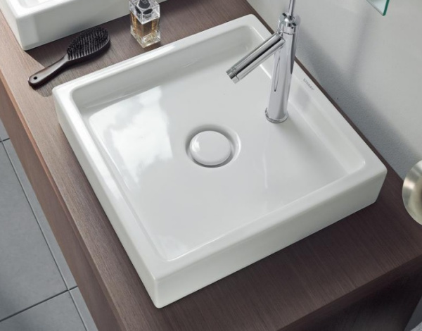 Раковина DURAVIT Starck 1 WonderGliss, 47х47х10 см, накладная, квадратная, санфарфор, цвет белый, 1 отверстие под смеситель, антигрязевое покрытие, без перелива