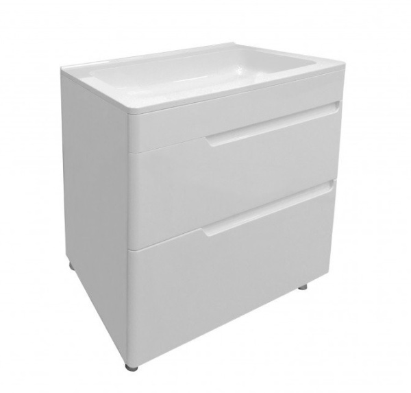 Тумба с раковиной Эстет Kare Luxe 80, 798х860х446 мм, напольная, 2 выдвижных ящика, ЛДСП/МДФ, прямоугольная, цвет: белый/раковина Kare, прямоугольная, цвет белый