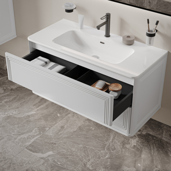 Тумба c раковиной IDDIS Oxford Neo, 1006х467х500 мм, подвесная, 2 выдвижных ящика, МДФ/санфарфор, раковина накладная, прямоугольная, цвет белый, отверстие под смеситель OXN10W0i95K