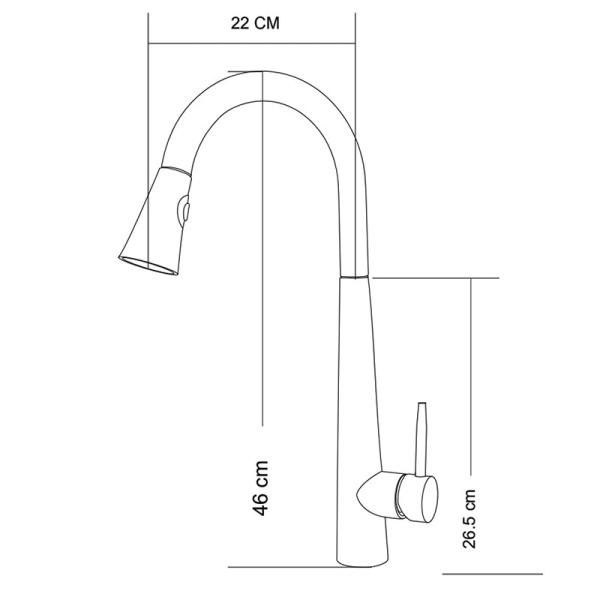 Смеситель для кухни/мойки Melodia Perfetto однорычажный, вытяжной излив, керамический, высота 265 мм, длина 220 мм, нержавеющая сталь, цвет хром MDV30203ss