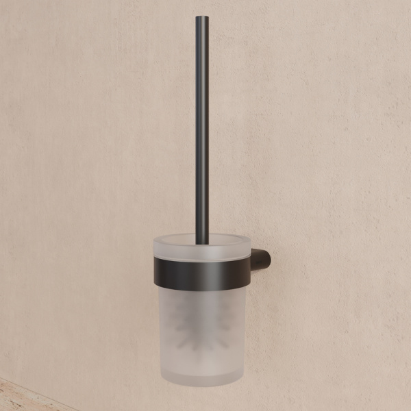 Ершик IDDIS Petite настенный, цвет черный матовый/матовое стекло, нержавеющая сталь/стекло, округлый, для туалета/унитаза PETBLSGi47