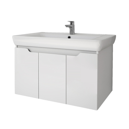 Тумба/база под раковину Dreja Q (D) 80 см, подвесная, цвет: белый глянец, 3 распашные дверцы/2 полки, ЛДСП/МДФ, шкаф/шкафчик подвесной, (подходит раковина для тумбы Dreja Q 80х48 (192185)