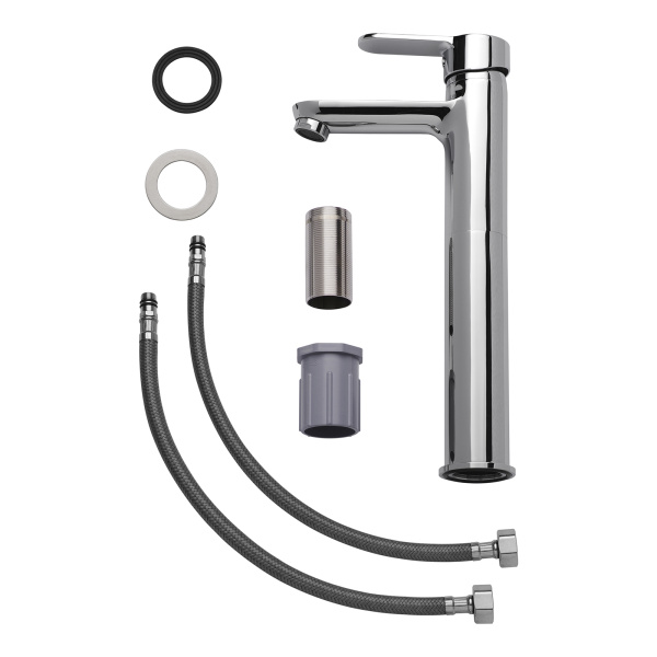 Смеситель для раковины/умывальника AQUEDUC однорычажный, высокий, неповоротный, керамический, длина излива 112 мм, высота 238 мм латунь, цвет хром 345399