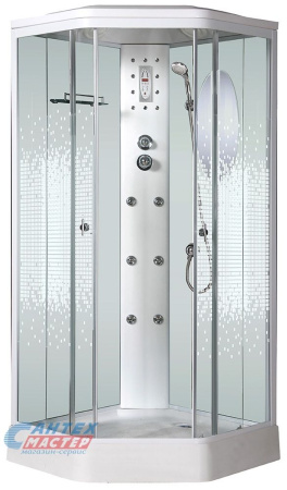 Душевая кабина 90х90х220 см Niagara Ultra поддон низкий, пятиугольная, угловая, дверцы прозрачные мозаик, заднее стекло белое, с верхним душем, с гидромассажем, электронная, смеситель, профиль, прозрачное стекло, белая, закрытая Душевая кабина 90х90х220 см Niagara Ultra поддон низкий, пятиугольная, угловая, дверцы прозрачные мозаик, заднее стекло белое, с верхним душем, с гидромассажем, электронная, смеситель, профиль, прозрачное стекло, белая, закрытая